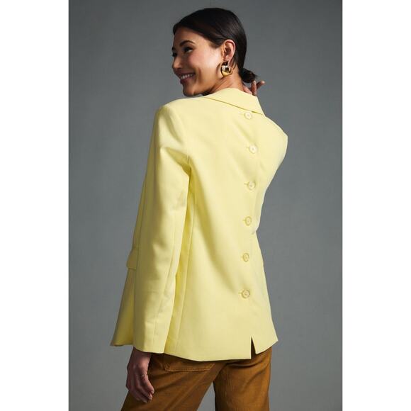 Anthropologie Maeve Butter Yellow Button Back Blazer - Picture 2 of 8